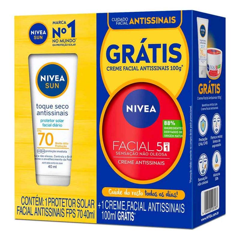 KIT-PROT-SOLAR-NIVEA-ANTISSINAIS-FPS70-CREME-ANTISSINAIS-100G KIT-PROT-SOLAR-NIVEA-ANTISSINAIS-FPS70-CREME-ANTISSINAIS-100G